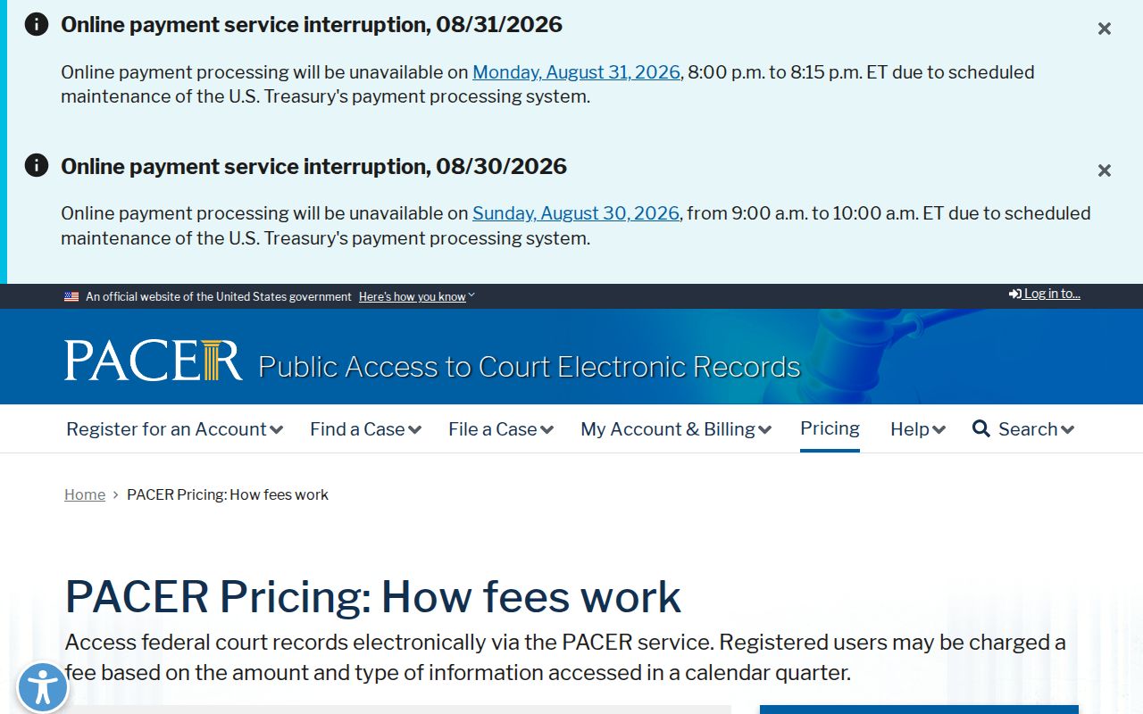Harding County case search PACER fee information