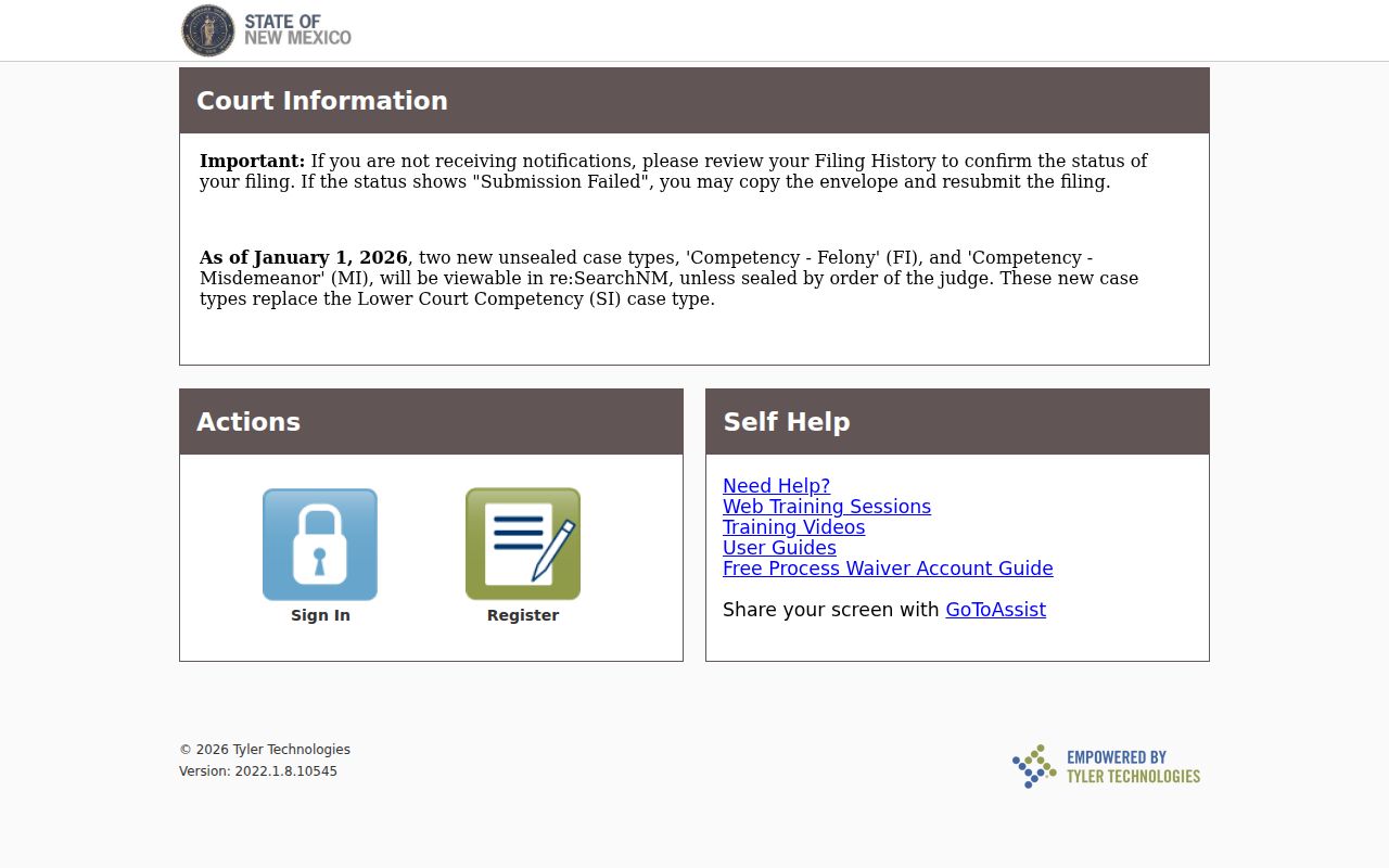 Harding County civil docket Odyssey File and Serve portal