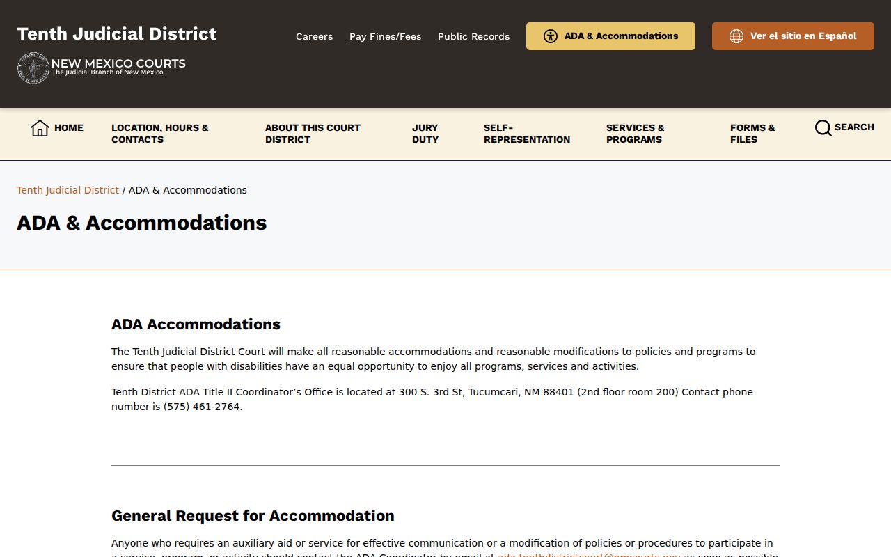 Harding County court calendar ADA accommodation contact