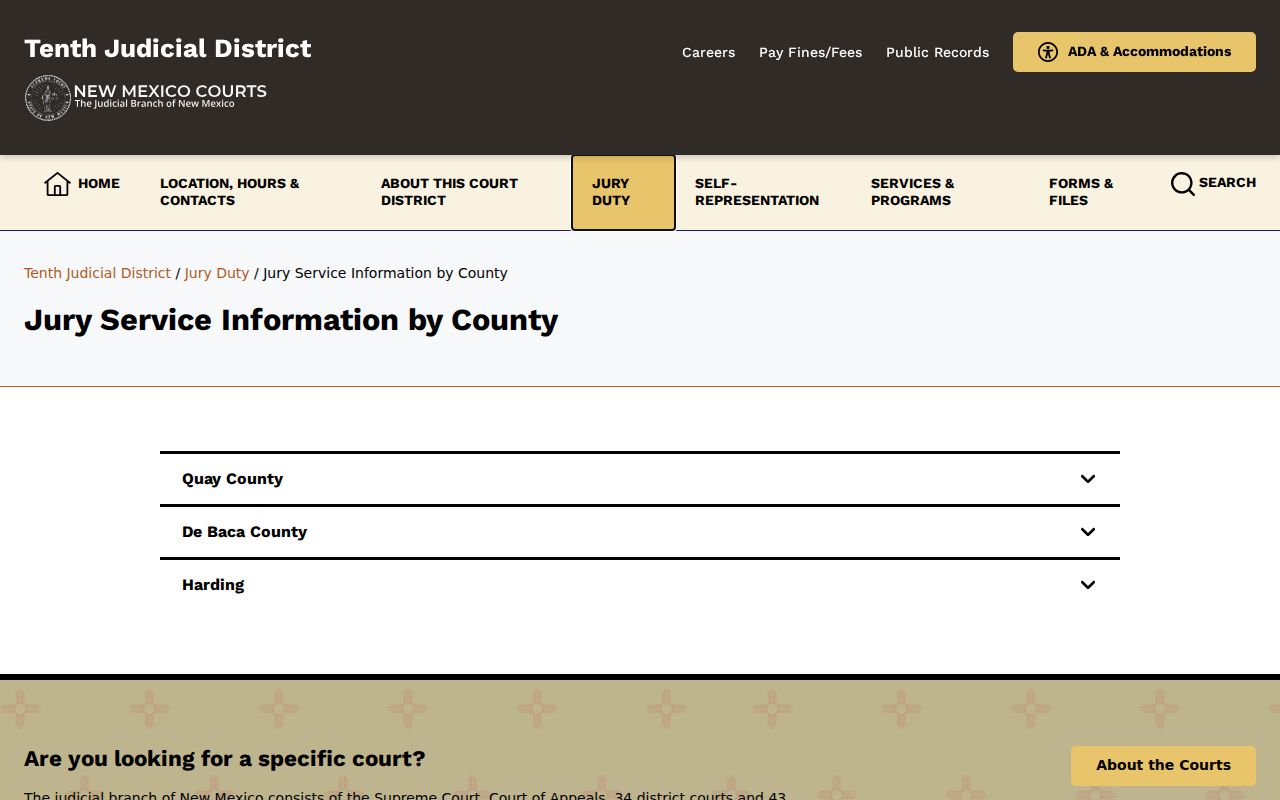 Harding County court calendar jury service information