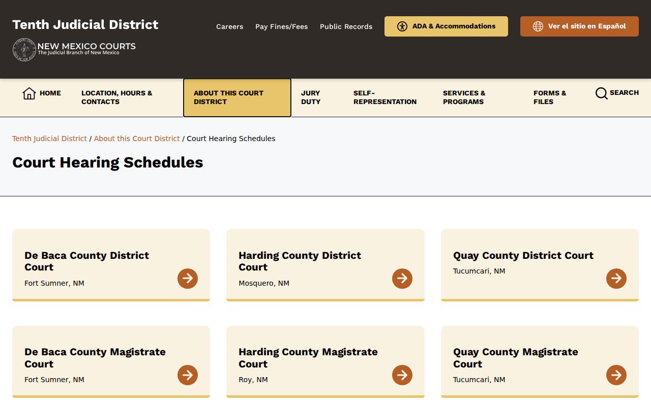 Harding County court calendar Tenth District docket hub
