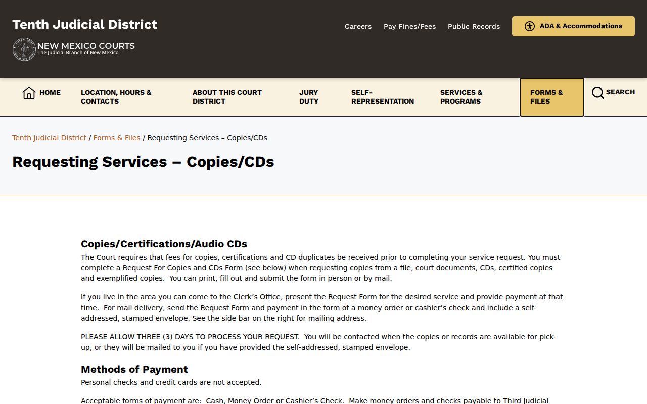 Harding County court records Tenth copy request instructions