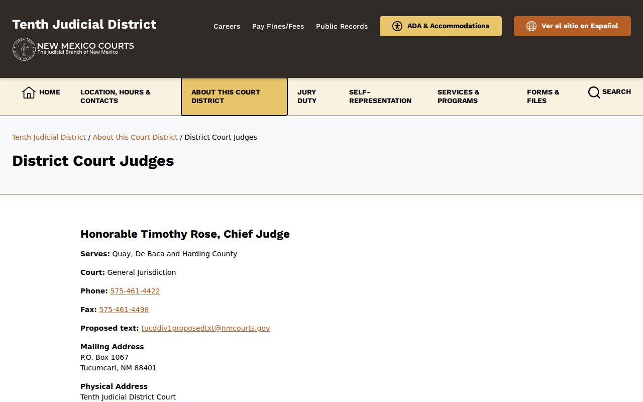 Harding County court docket Tenth Judicial District judges page