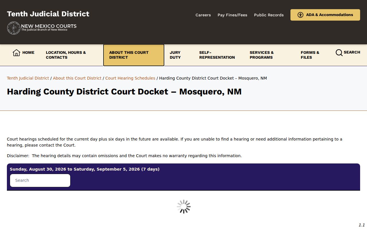 Harding County Mosquero court docket district calendar